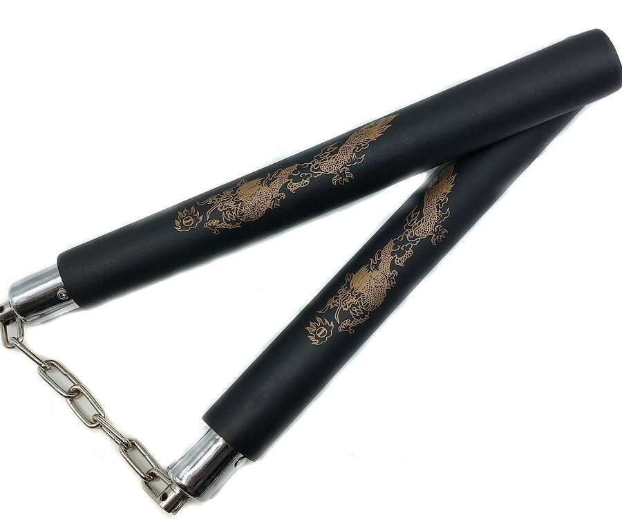 Nunchaku gomma nera con catena per allenamento arti marziali 802B