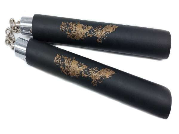 Nunchaku gomma nera con catena per allenamento arti marziali 802B - immagine 2