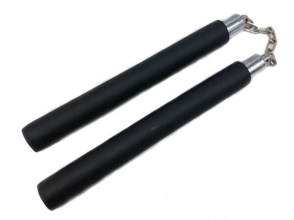 Nunchaku gomma nera con catena per allenamento arti marziali 802B - immagine 3