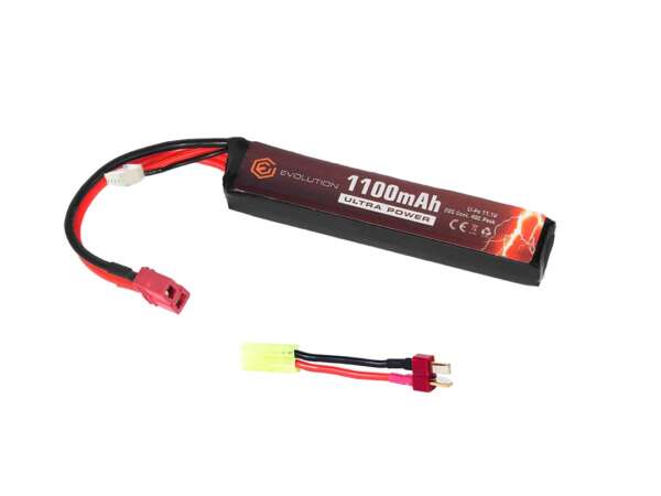 EVOLUTION LI-PO ULTRA POWER 11.1V 1100MAH 20C - 40C PEAK WITH T- PLUG + ADAPTER (MM 16.3X20X103)