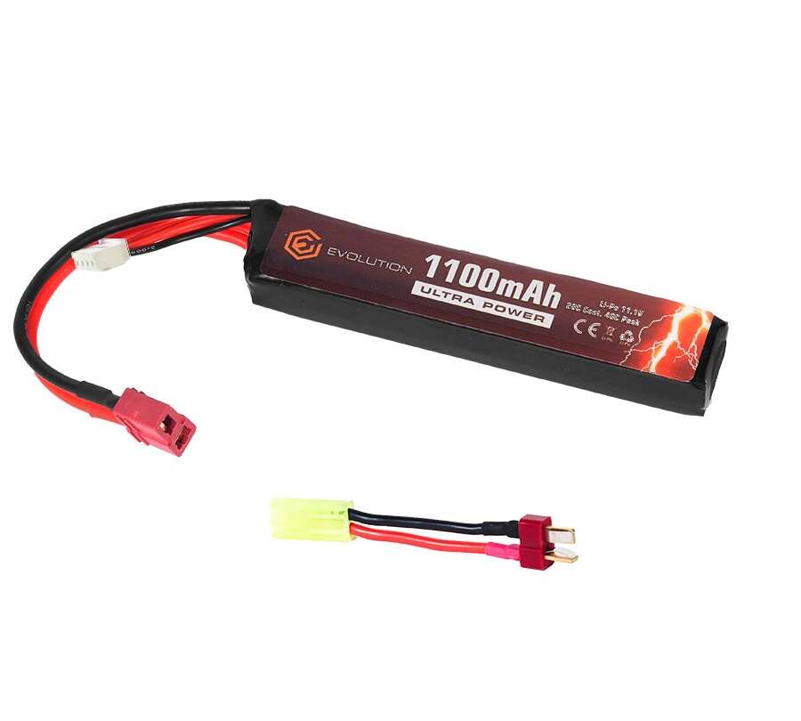 EVOLUTION LI-PO ULTRA POWER 11.1V 1100MAH 20C - 40C PEAK WITH T- PLUG + ADAPTER (MM 16.3X20X103)