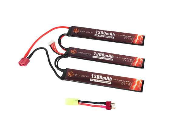 EVOLUTION LI-PO ULTRA POWER 11.1V 1300MAH 20C - 40C PEAK WITH T- PLUG + ADAPTER (3 X MM 6.1X21X130)