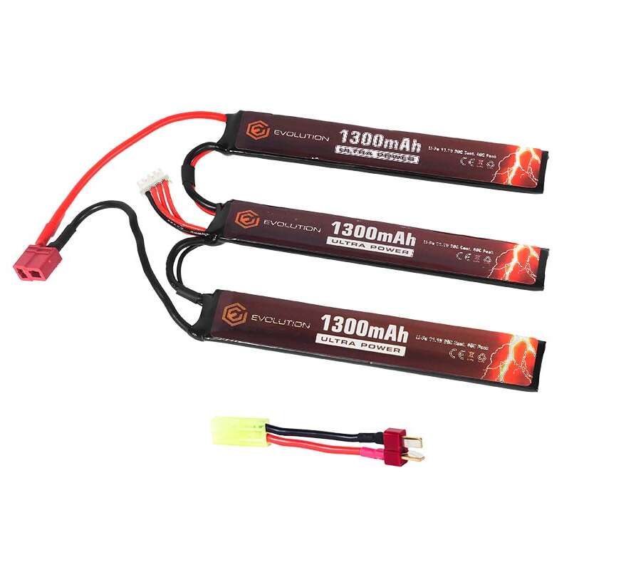 EVOLUTION LI-PO ULTRA POWER 11.1V 1300MAH 20C - 40C PEAK WITH T- PLUG + ADAPTER (3 X MM 6.1X21X130)