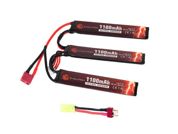 EVOLUTION LI-PO ULTRA POWER 11.1V 1100MAH 20C - 40C PEAK WITH T- PLUG + ADAPTER (3 X MM 5.5X20X103)