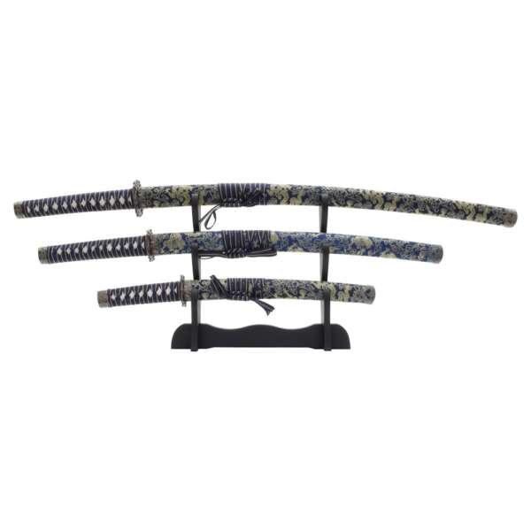SET ORNAMENTALE KATANA-WAKIZASHI-TANTO (JL029 SET BLU) - immagine 3