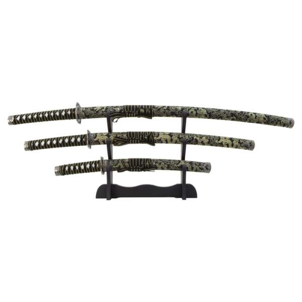 SET ORNAMENTALE KATANA-WAKIZASHI-TANTO (JL029 SET NERO) - immagine 3