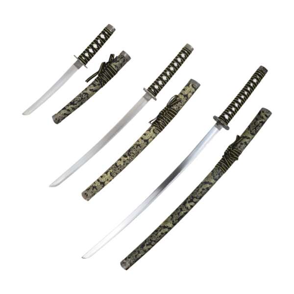 SET ORNAMENTALE KATANA-WAKIZASHI-TANTO (JL029 SET NERO) - immagine 5