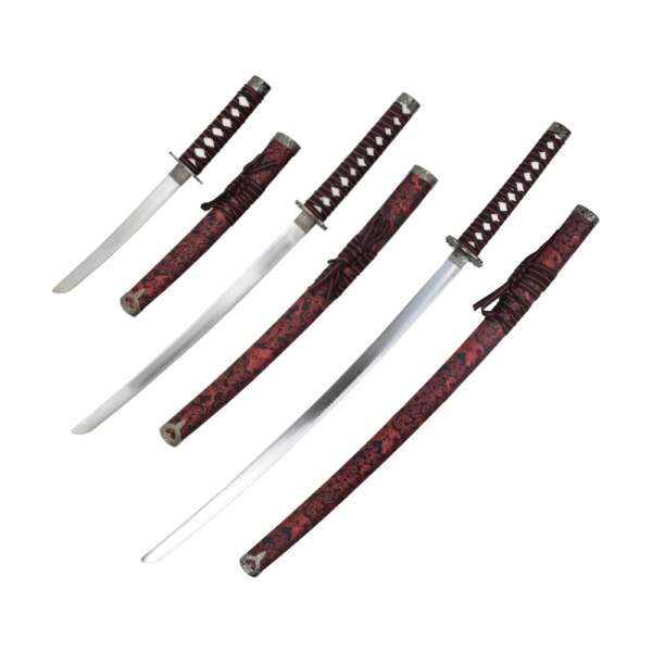 SET ORNAMENTALE KATANA-WAKIZASHI-TANTO (JL029SET ROSSO) - immagine 5