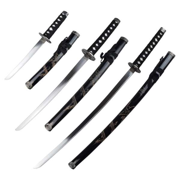 SET ORNAMENTALE KATANA-WAKIZASHI-TANTO NERO (ZS574S NERO) - immagine 4