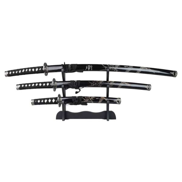 SET ORNAMENTALE KATANA-WAKIZASHI-TANTO NERO (ZS574S NERO) - immagine 5