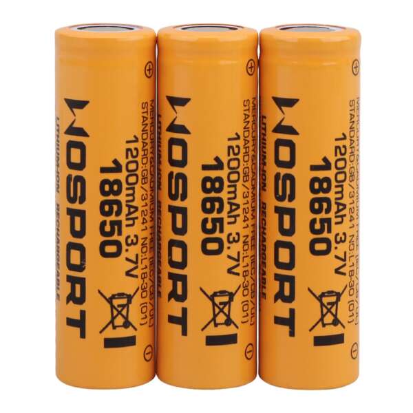 WOSPORT BATTERIE RICARICABILI 18650 Li-ION 3.7V x 1200mAh - 3 PEZZI (WO-EX049) - immagine 2