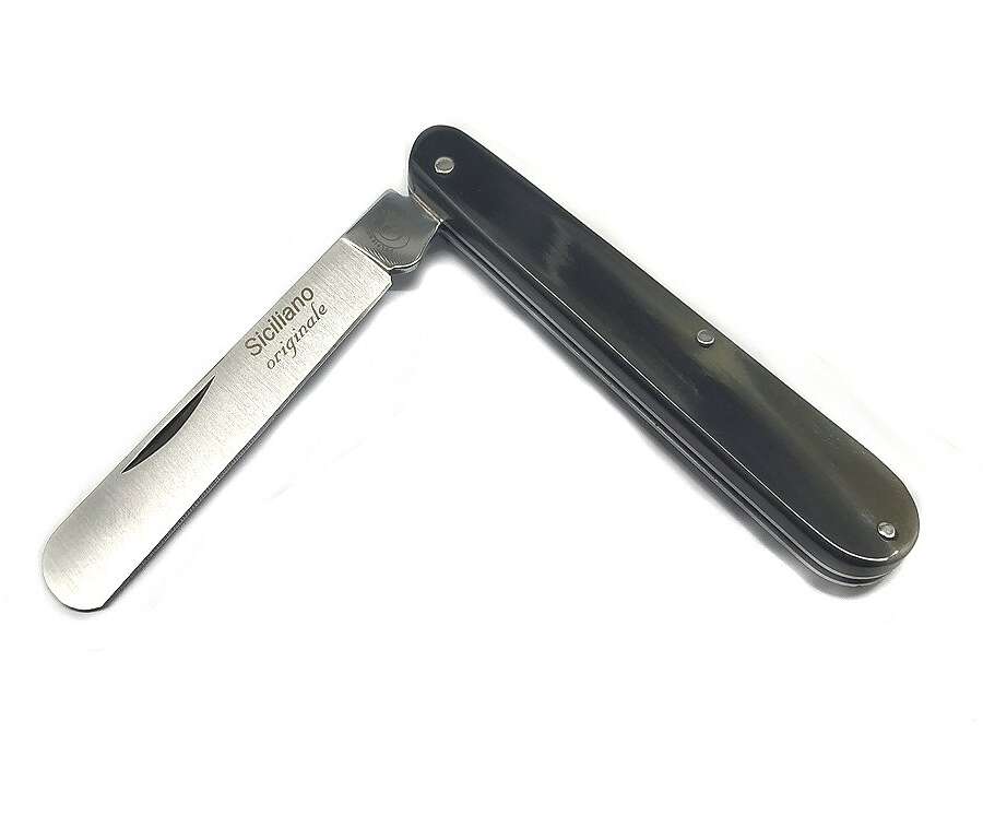 Coltello rasolino siciliano corno scuro 1424 cm 17