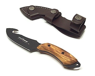 Coltello Fox da scuoio lama 10 cm e manico in olivo con scuoiatore