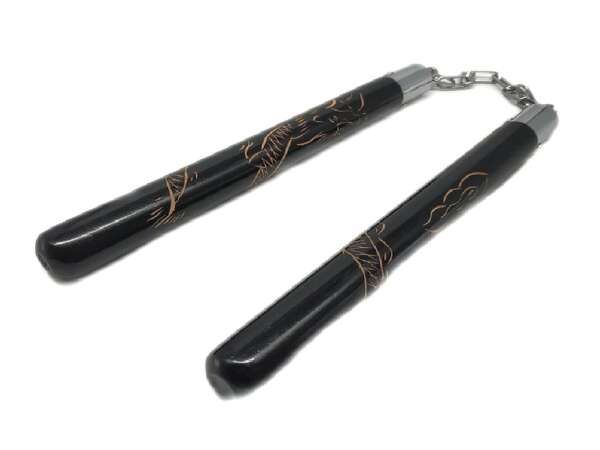 Nunchaku in legno nero drago con catena