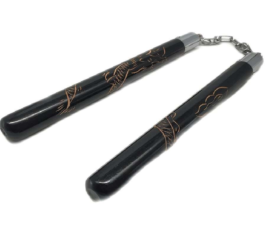 Nunchaku in legno nero drago con catena