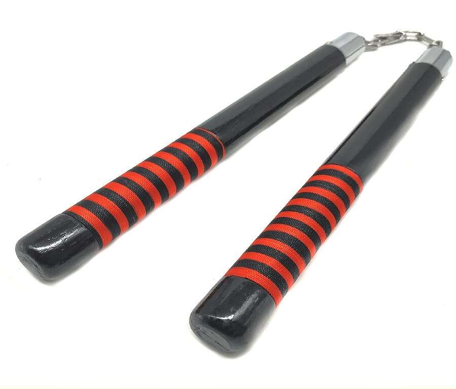 Nunchaku in legno rosso e nero con catena