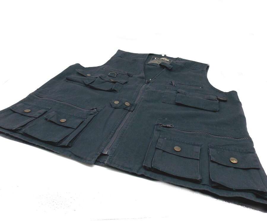 Gilet Landing multitasche in cotone blu - XL