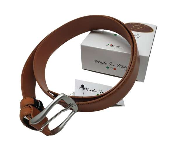 Cintura Italiana Delfiero Elegant in Pelle Marrone 35mm con Fibbia Nikel free satinata - 120 - immagine 3