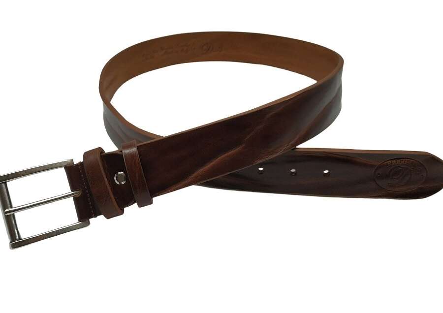 Cintura Italiana Delfiero Overs Vintage in Cuoio Extra Colore Rum 40 mm con fibbia in Ottone Argento - 130