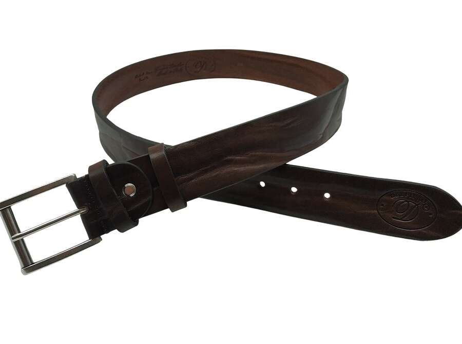 Cintura Italiana Delfiero Overs Vintage in Cuoio Extra Colore Testa di Moro 40 mm con fibbia in Ottone Argento
