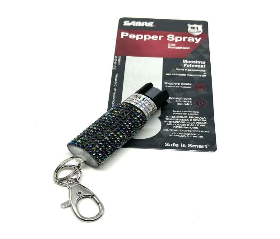 Spray al Peperoncino 5 Spruzzi Glitterato Nero con Portachiavi