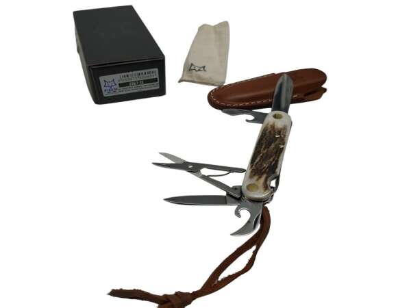 Coltello Fox Venarotes Multiuso manico in corno di cervo lama M390 con fodero in cuoio