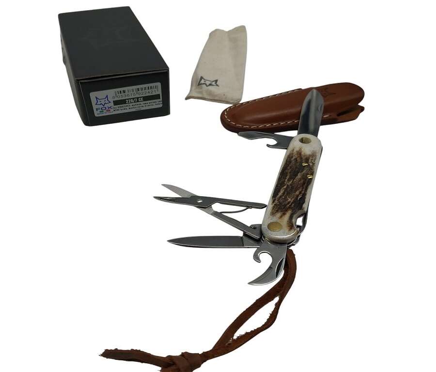 Coltello Fox Venarotes Multiuso manico in corno di cervo lama M390 con fodero in cuoio