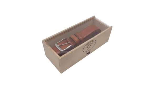 Confezione Delfiero in vetrina legno con Cintura Italiana Delfiero Elegant in Pelle Marrone 35mm con Fibbia Nikel free satinata - 130 - immagine 2