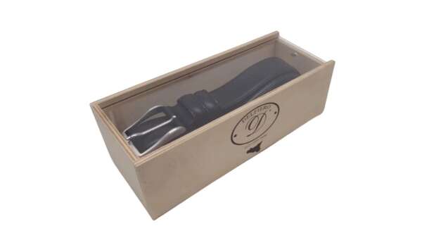Confezione Delfiero in vetrina legno con cintura Italiana Delfiero Elegant in Pelle Nera 35 mm con Fibbia Nikel Free satinata - 120 - immagine 2